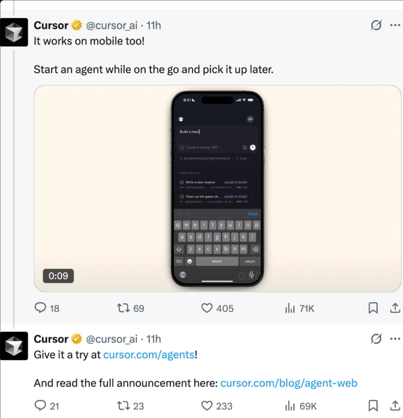 Cursor Agent在看板视图中执行编码和研究任务